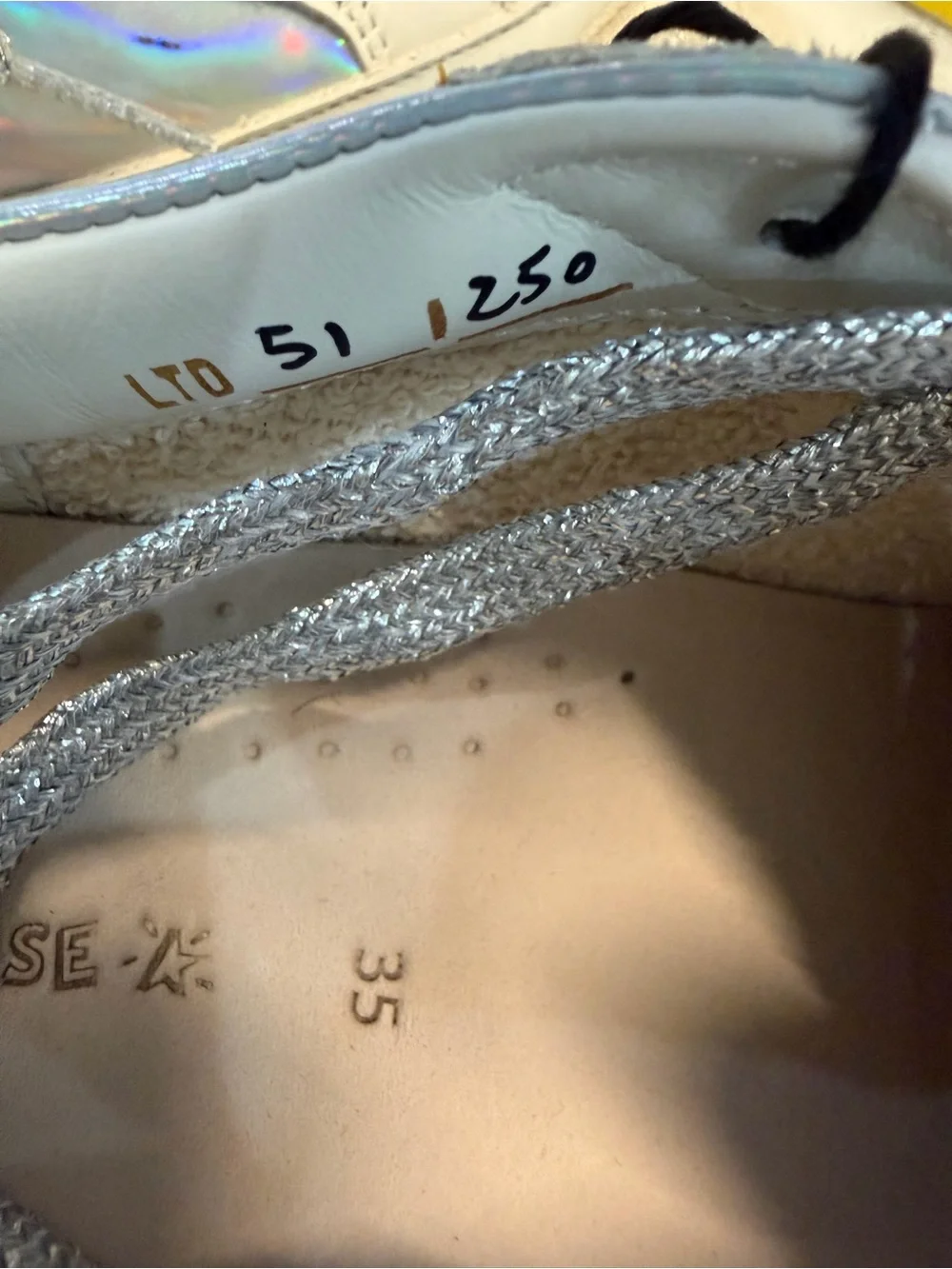 Golden Goose May Kids Holographic Silver & White Low-Top Sneakers size 35